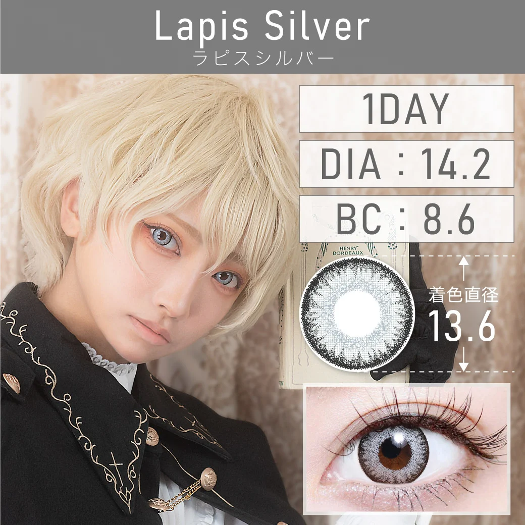 度あり・度なし Lapis Silver ラピスシルバー 1DAY 1箱10枚入り DIA14.2mm BC8.6mm 着色直径13.6mm 含水率38％｜カラコン ワンデー