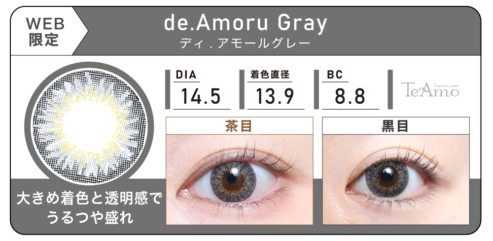 1MONTH 2SETまとめ買い「de.Amoru Gray（ディ.アモールグレー）」の紹介｜カラコン 激安