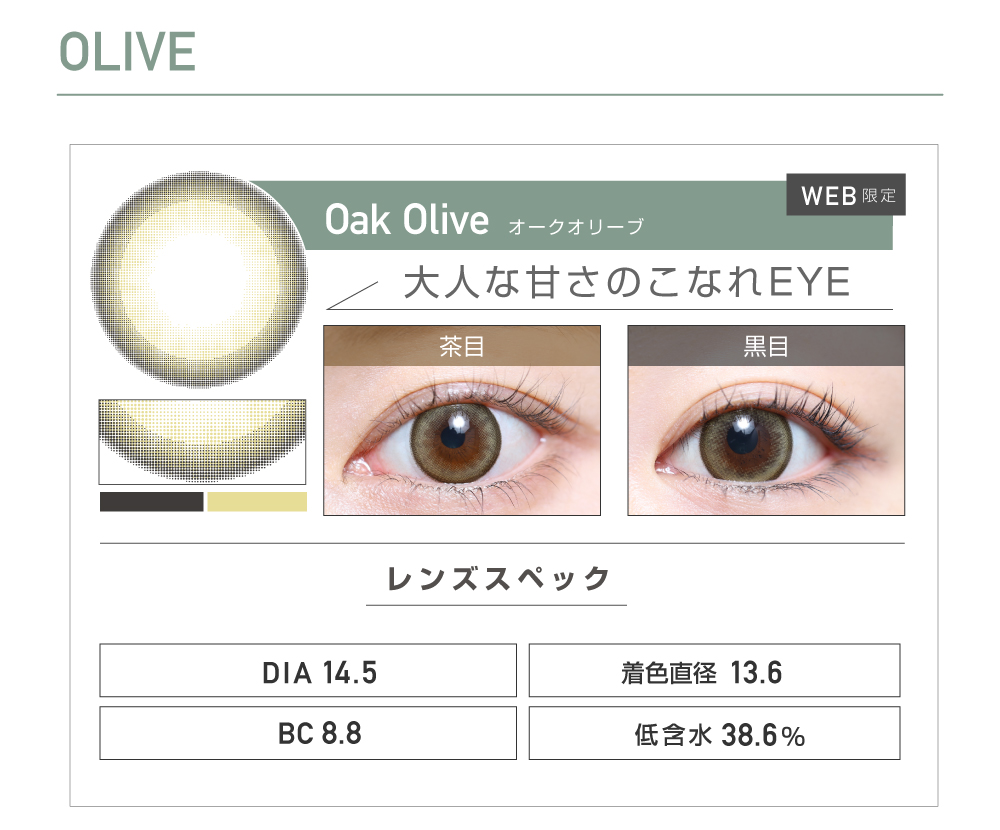 1DAYナチュラルハーフタイプカラコン「Oak Olive（オークオリーブ）」のレンズ紹介