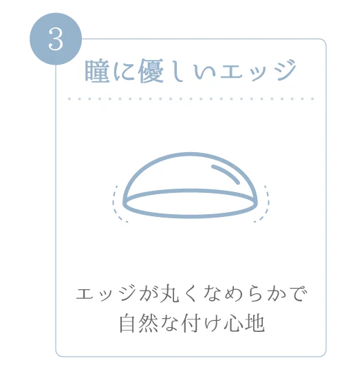 瞳に優しいエッジ)エッジが丸くなめらかで自然な付け心地