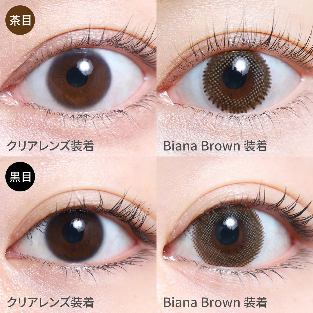 度あり・なし ビアナブラウン茶目黒目着用画像 ニュアンスカラーでオシャ+ナチュEYE｜カラコン ワンデー