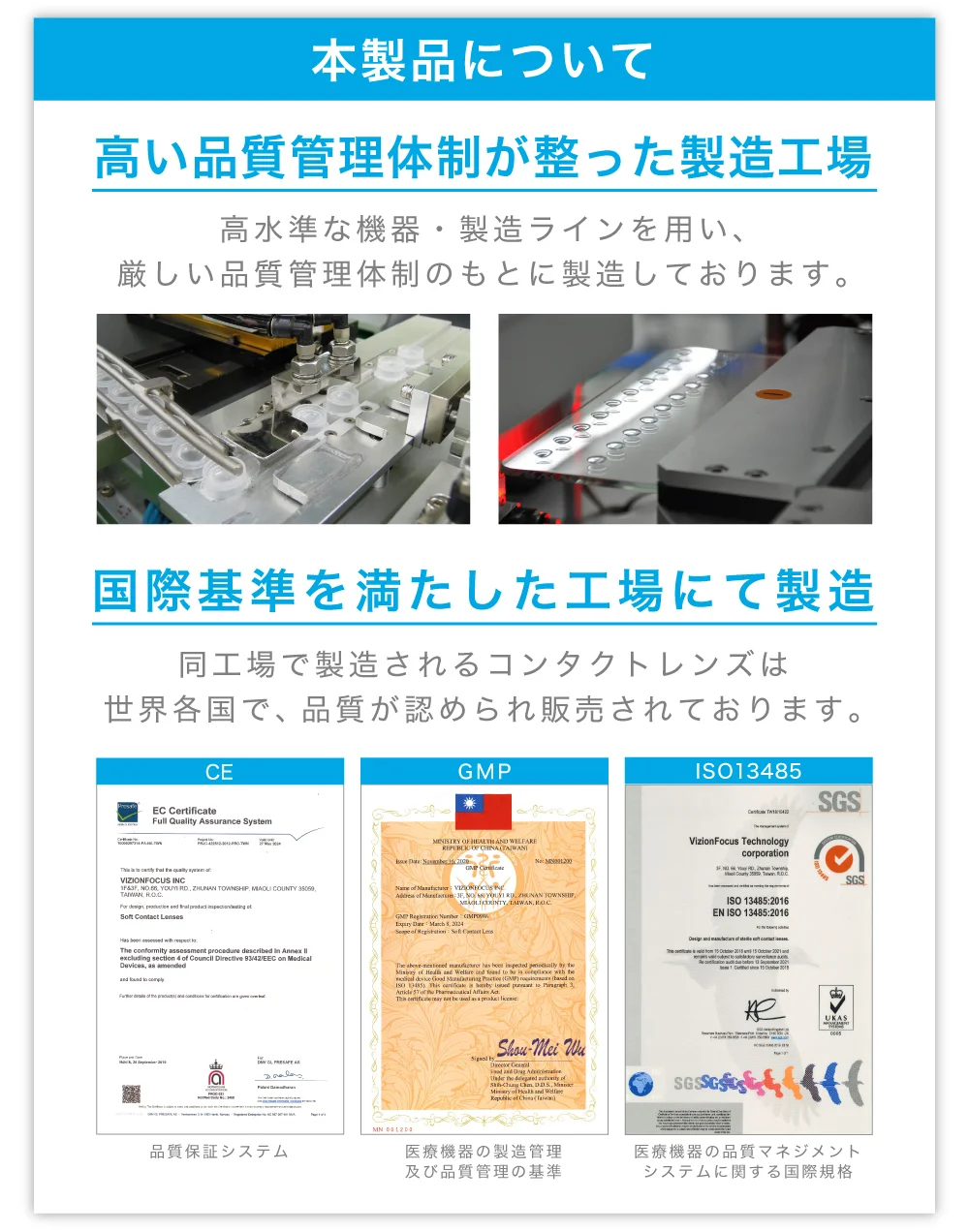 品質が認められ世界13ヵ国で販売 本製品「TeAmo1DAY CLEAR」は高度  管理医療機器の認定を受け、高い品質管理基準をクリアした工場で製造されています。