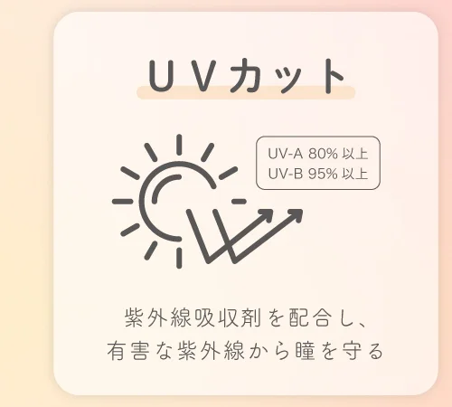 UVカット機能 紫外線吸収剤を配合し、有害な紫外線から瞳を守ります