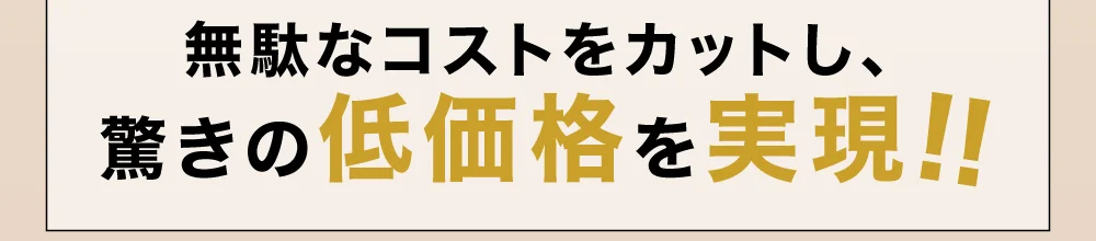 無駄なコストをカットし、驚きの低価格を実現!!