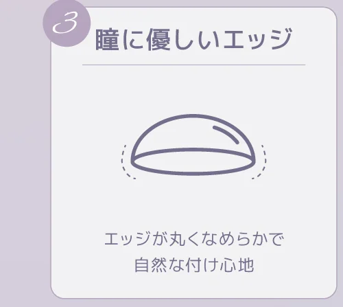 瞳に優しいエッジ エッジが丸くなめらかで自然な付け心地