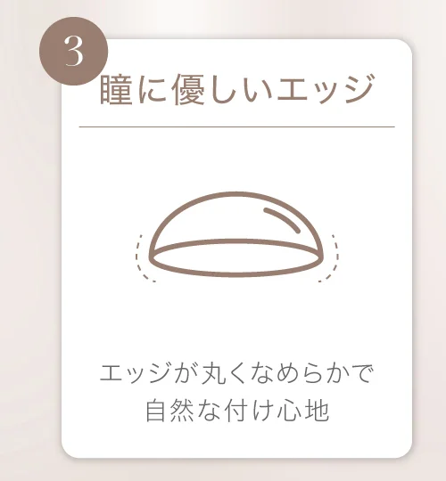 瞳に優しいエッジ エッジが丸くなめらかで自然な付け心地