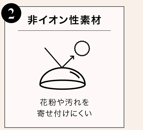 非イオン性素材 花粉や汚れを寄せ付けにくい