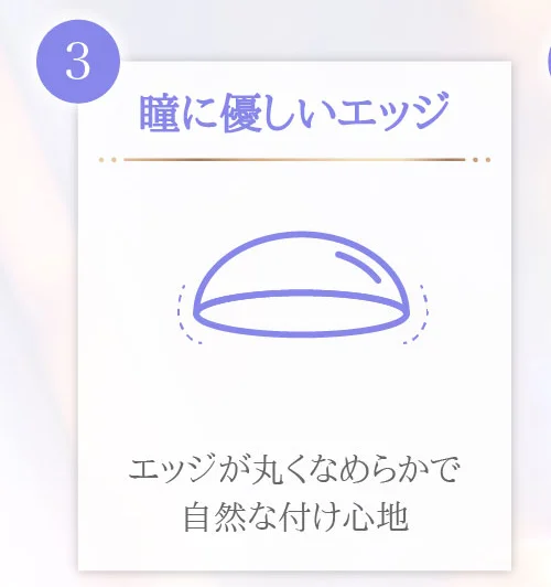 瞳に優しいエッジ エッジが丸くなめらかで自然な付け心地