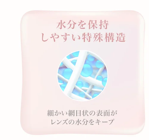 水分を保持しやすい特殊構造 細かい網目状の表面がレンズの水分をキープ